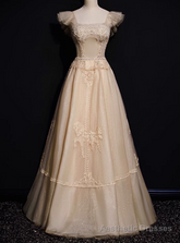 Champagne Tulle Beading Prom Dress